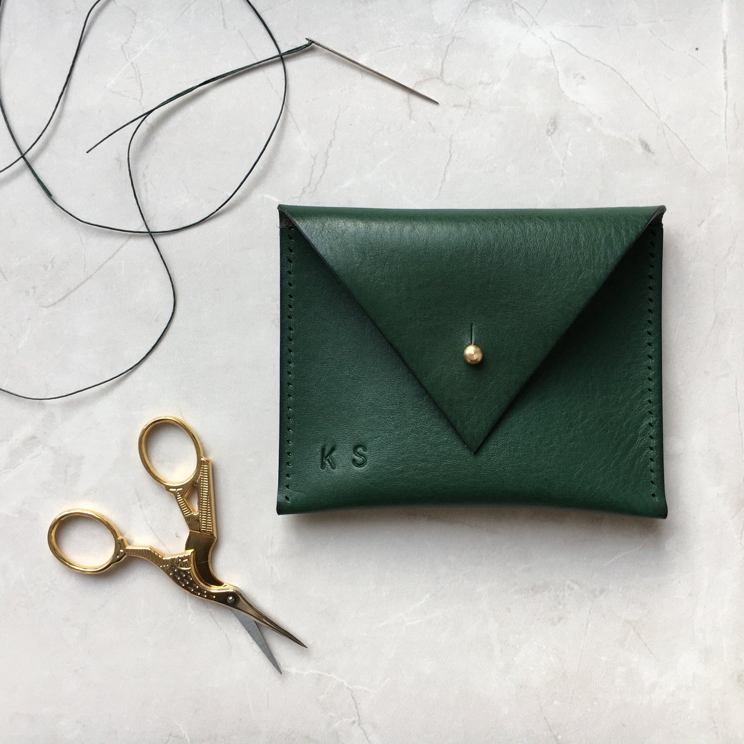 CARV personalised green leather coin purse