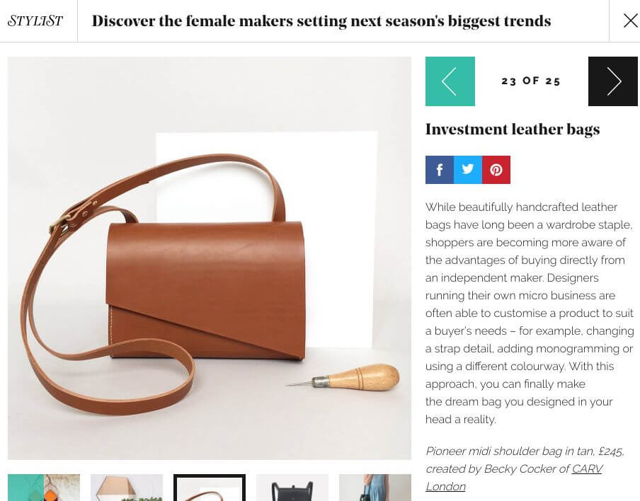 The CARV Pioneer Midi leather crossbody shoulder bag featured in Stylist Magazine