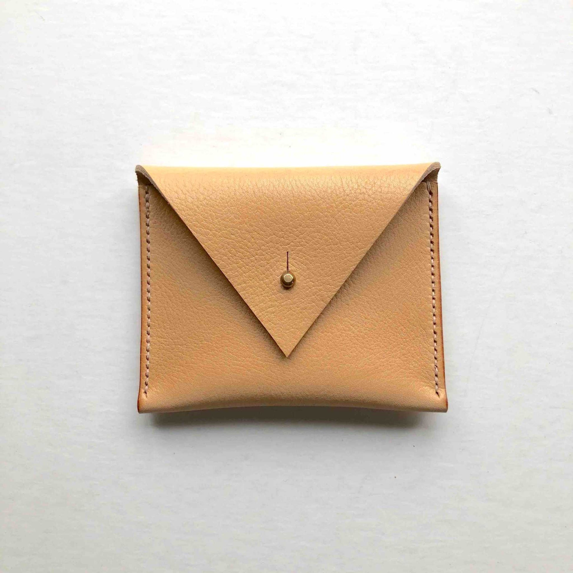 Drifter Mini Leather Coin Purse in tan, geometric flap, minimalist design.