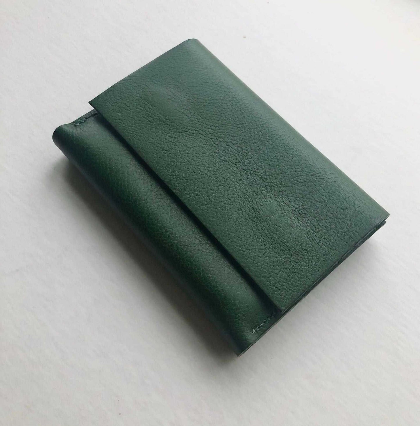 Small Leather Folding Wallet Purse - Knot Mini in green pebble leather.