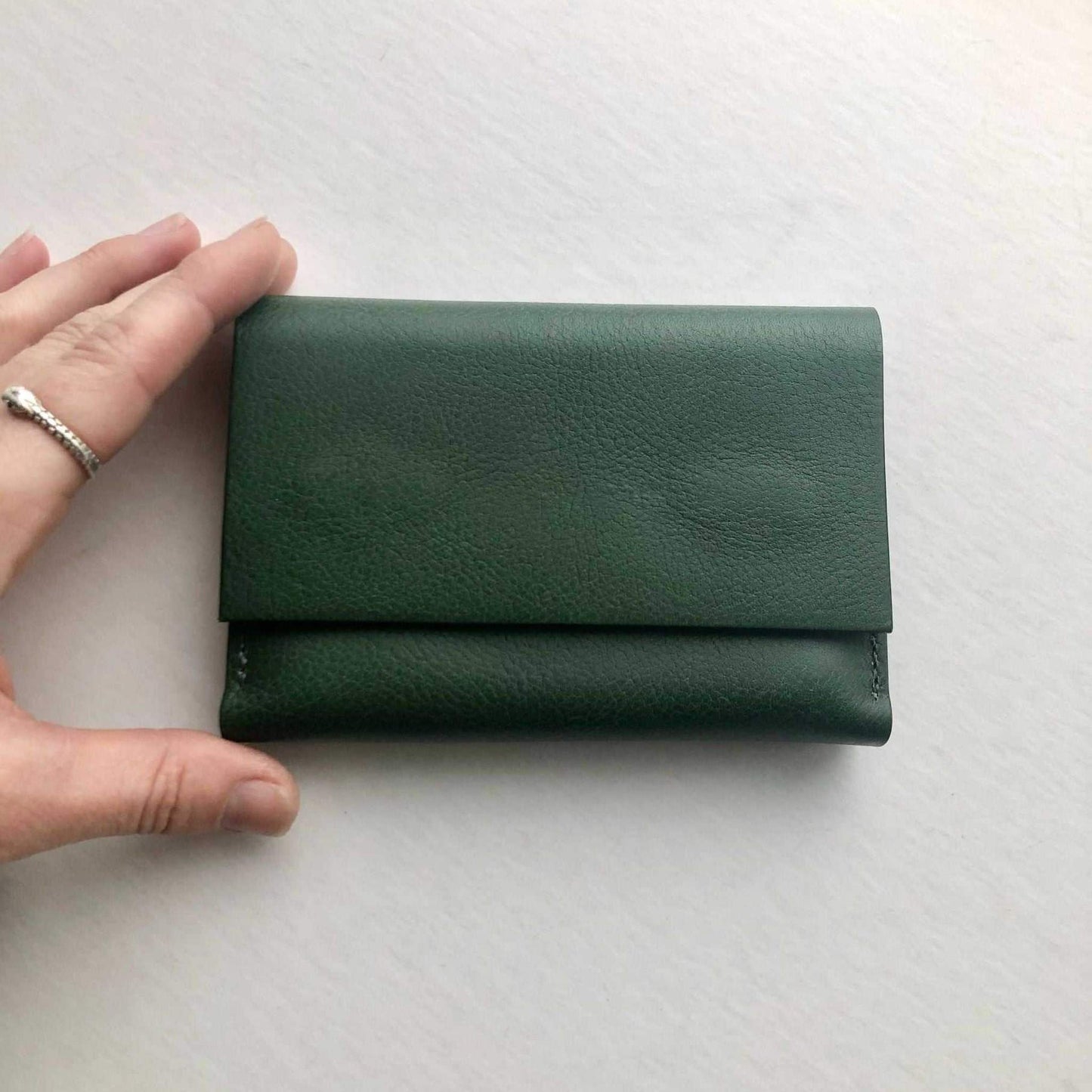 Green small leather folding wallet purse - Knot Mini with sleek design and hidden magnetic closures