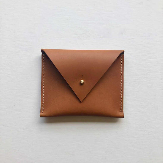 Drifter Mini Leather Coin Purse in Tan with Brass Button and Triangle Flap