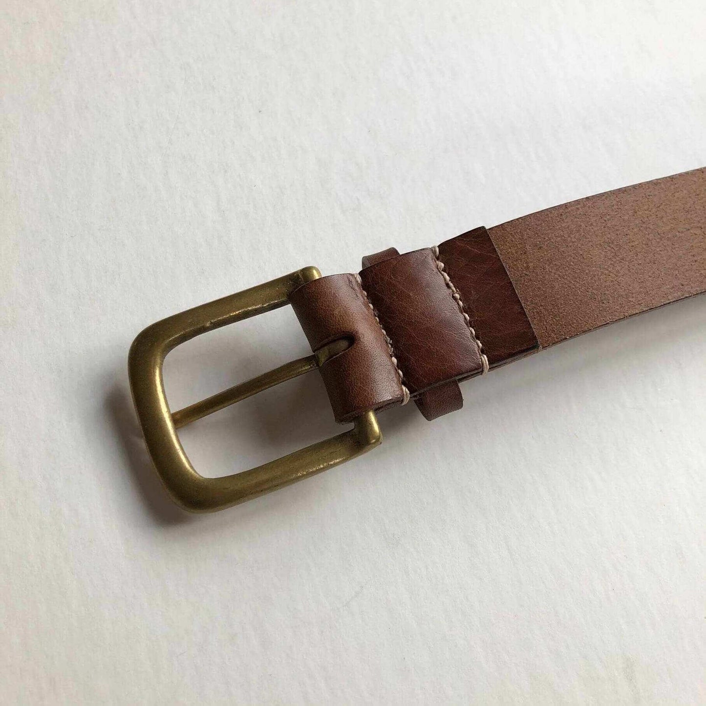 Stitched Wide Leather Belt in Tan with Brass Buckle - Nomad Maxi