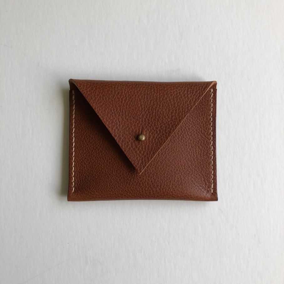 Drifter Mini Leather Coin Purse in Chestnut with brass stud closure.