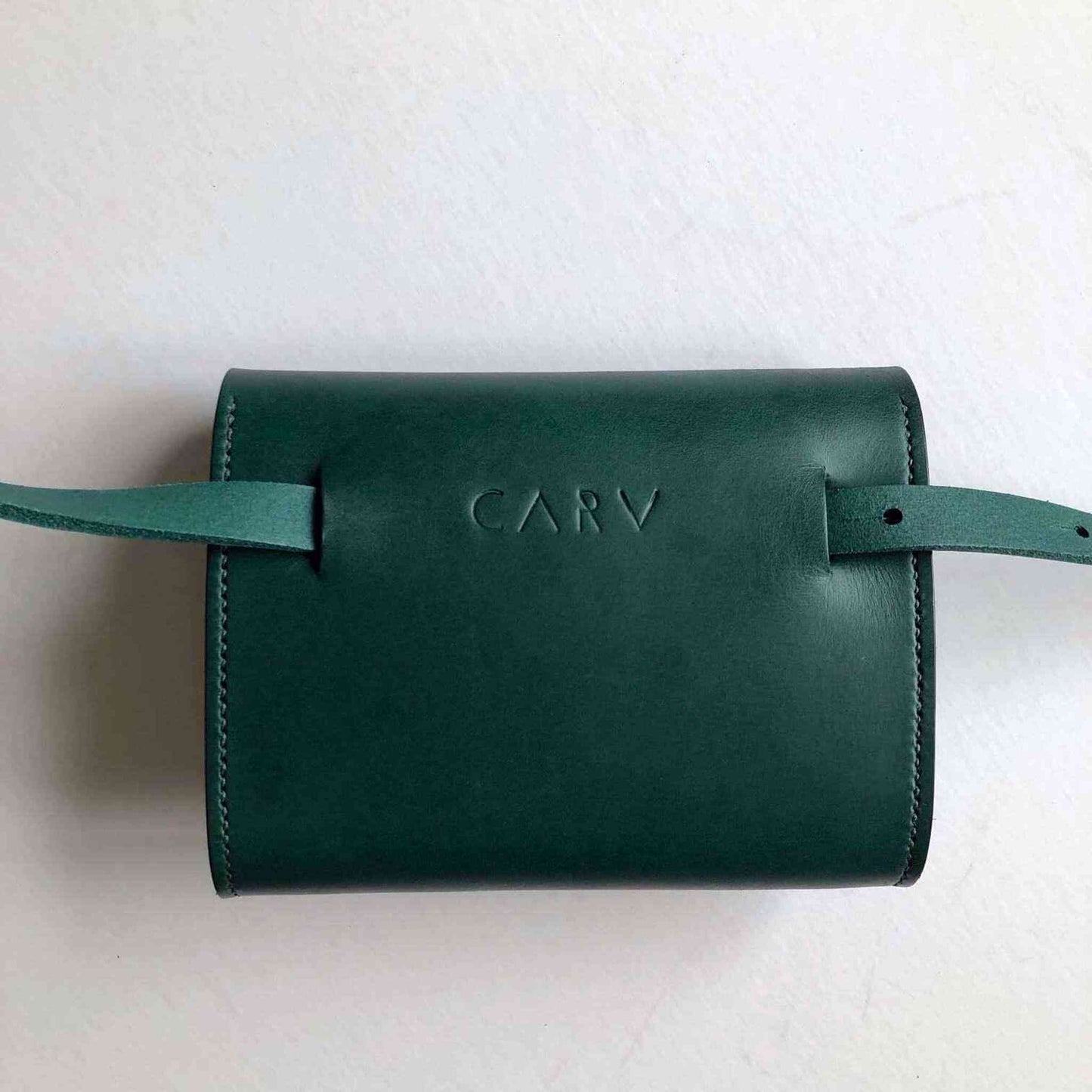 Sedna Green Leather Belt Bag by CARV, handcrafted sustainable design.