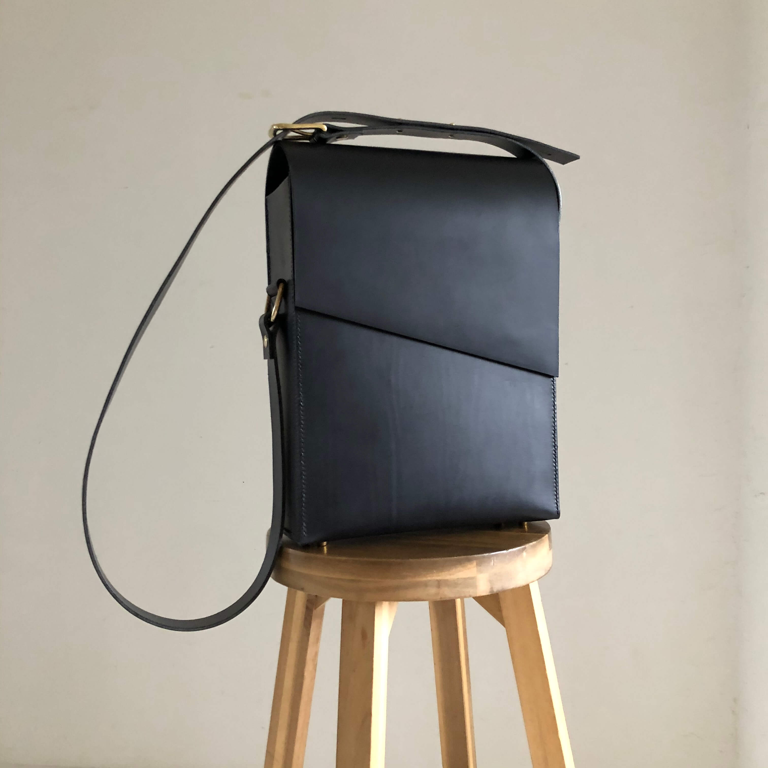 Custom CARV black leather crossbody bag