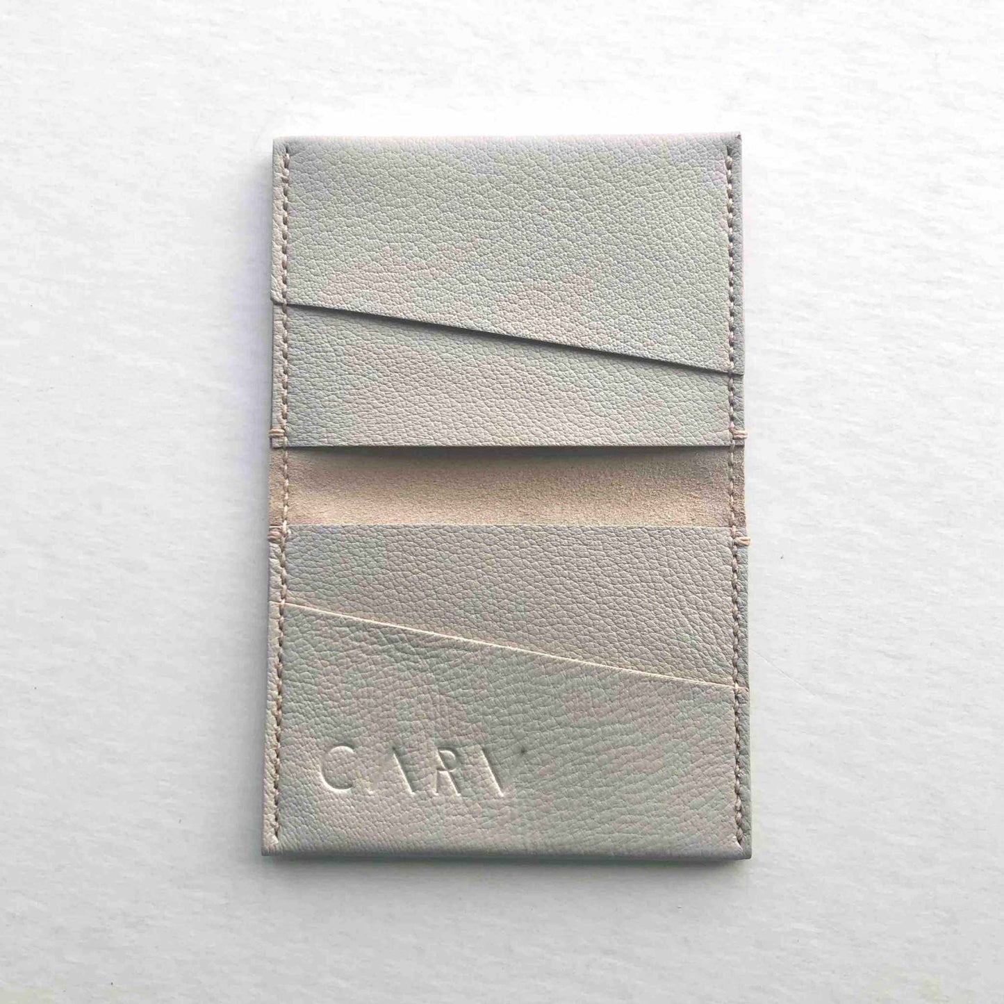 Fold Leather Bifold Card Wallet by CARV in Taupe Grey, handcrafted from sustainable vegetable-tanned leather.