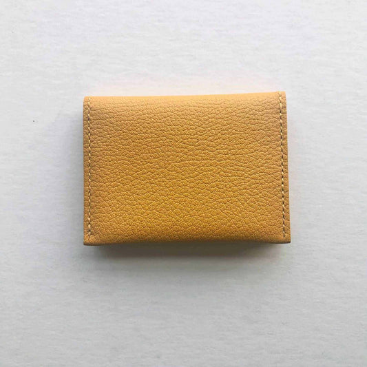 Mustard Yellow Fold Leather Bifold Card Wallet by CARV, handcrafted and sustainable.