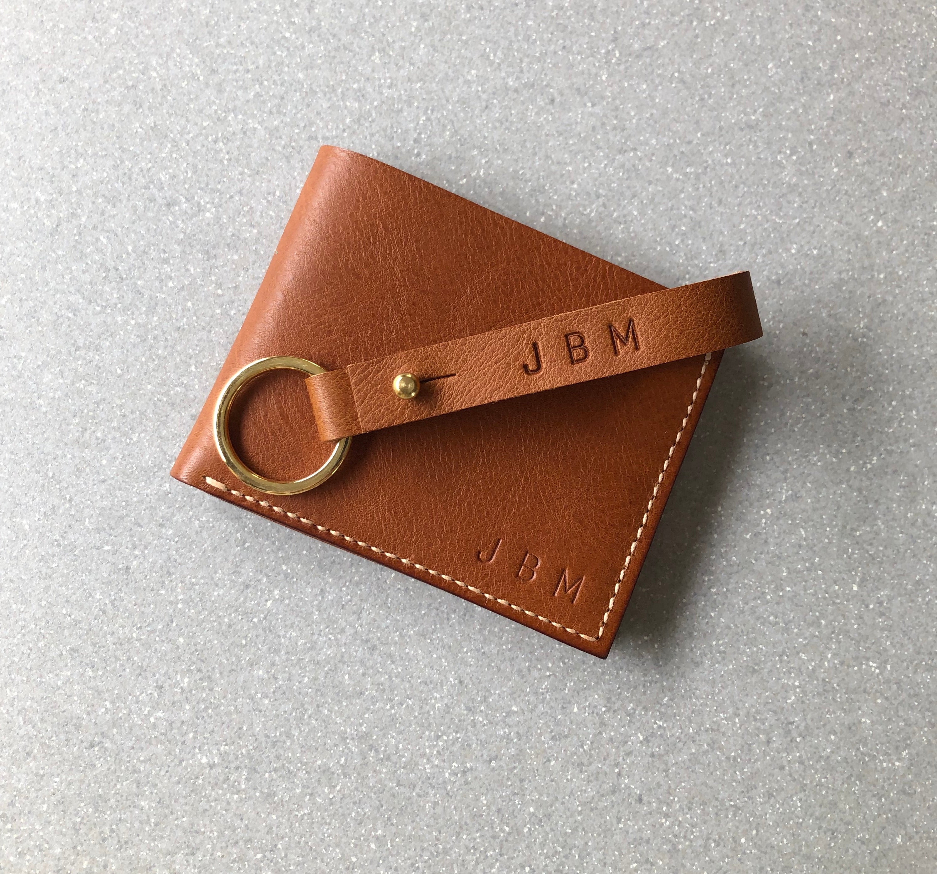 CARV personalised leather gift set including a tan leather wallet and keyring