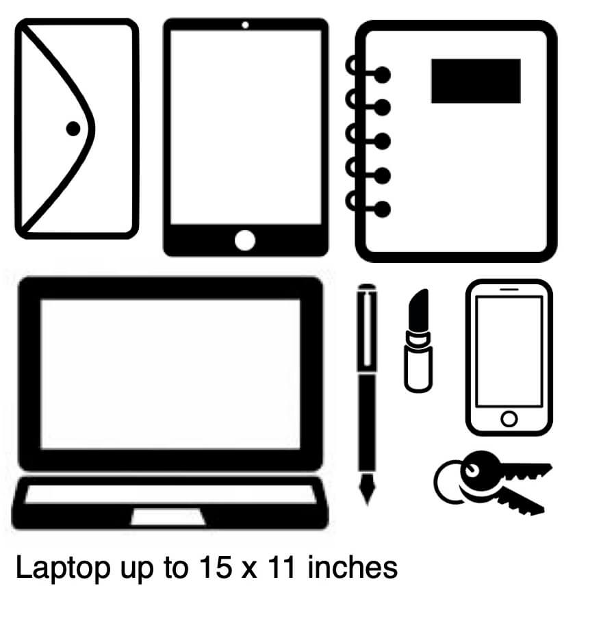 Diagram showing the items that can be carried in the CARV pioneer leather backpack